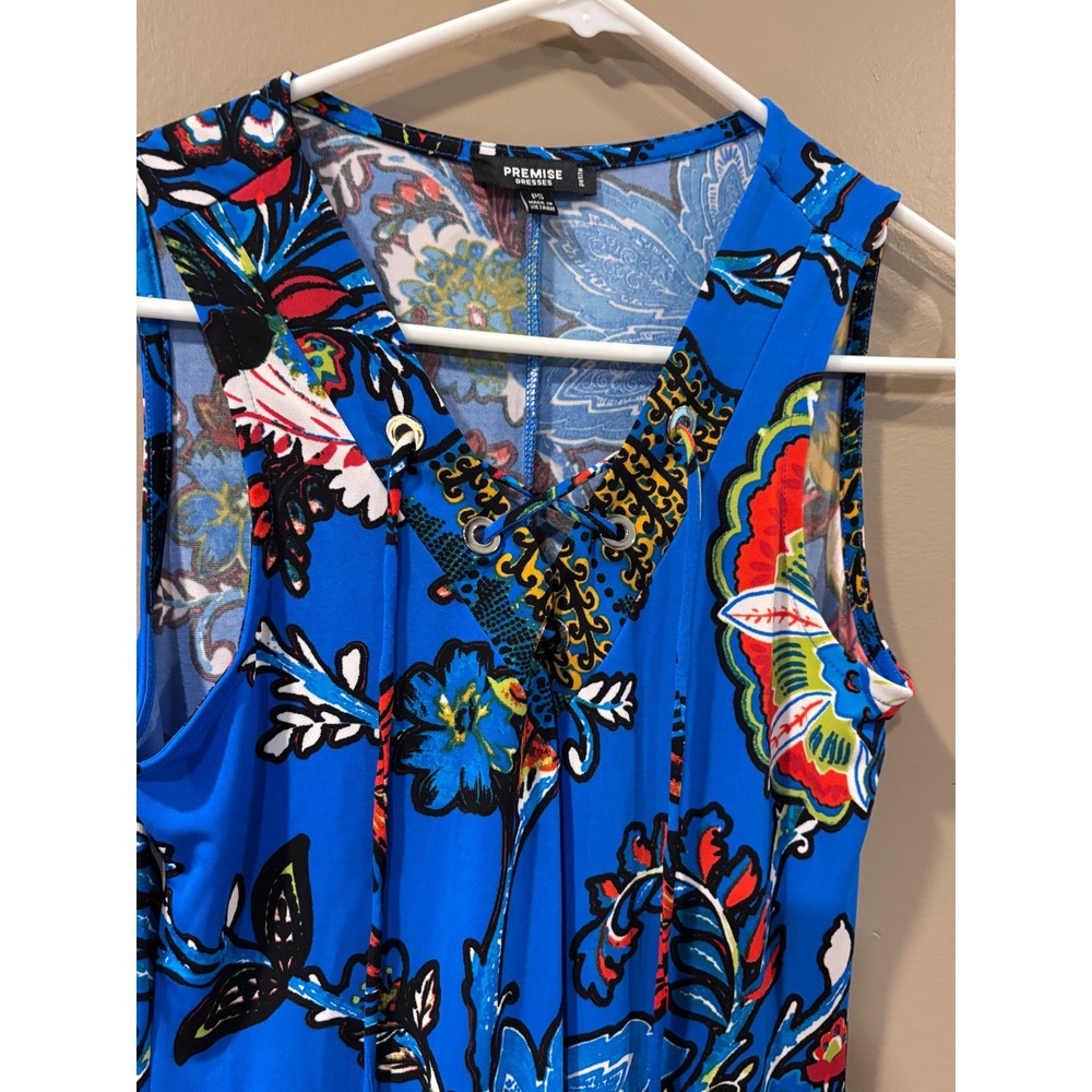 Premise Dress Blue Floral Paisley Lace Up Sleeveless Maxi Dress Petite S